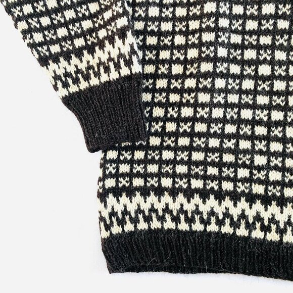 Handknit 100% wool Women's sweater Small Medium quality brown cream pull on - Picture 7 of 9